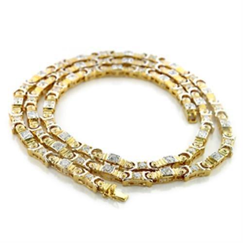 MALO364 - Gold+Rhodium Brass Necklace with AAA Grade CZ  in Clear