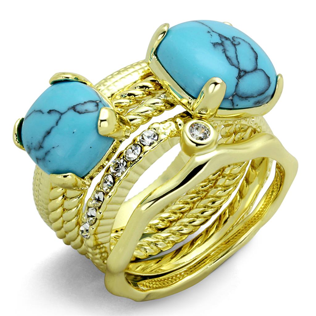 MALO3650 - Gold Brass Ring with Synthetic Turquoise in Sea Blue