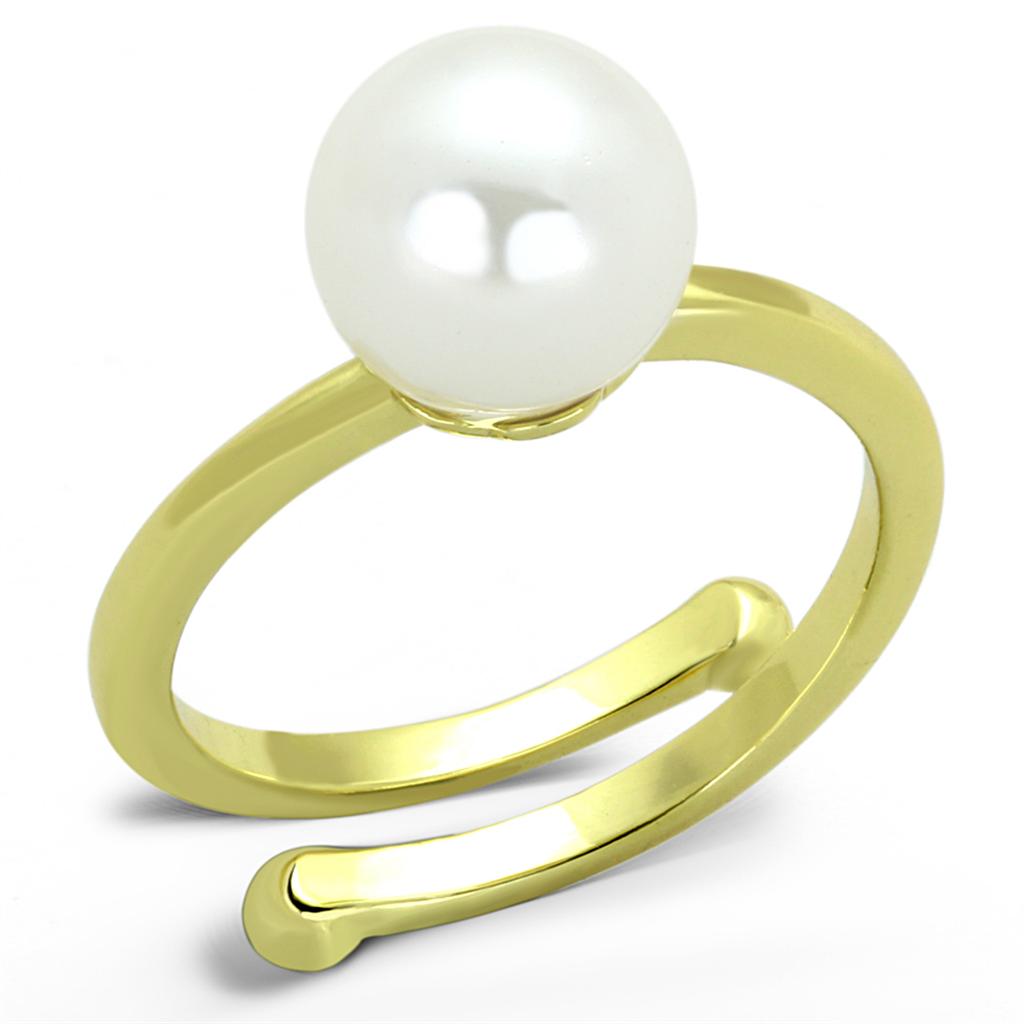 MALO3656 - Gold Brass Ring with Synthetic Pearl in White