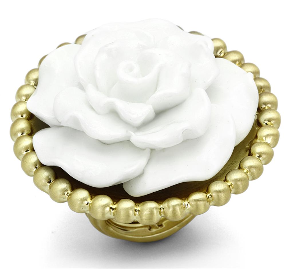 MALO3660 - Gold & Brush Brass Ring with Synthetic Synthetic Stone in White