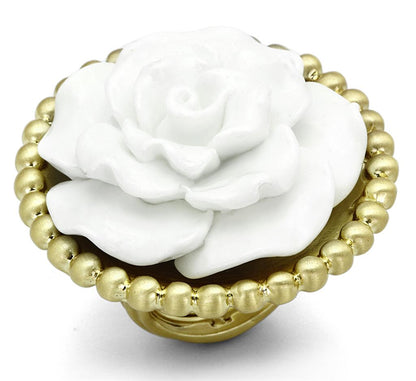 MALO3660 - Gold & Brush Brass Ring with Synthetic Synthetic Stone in White