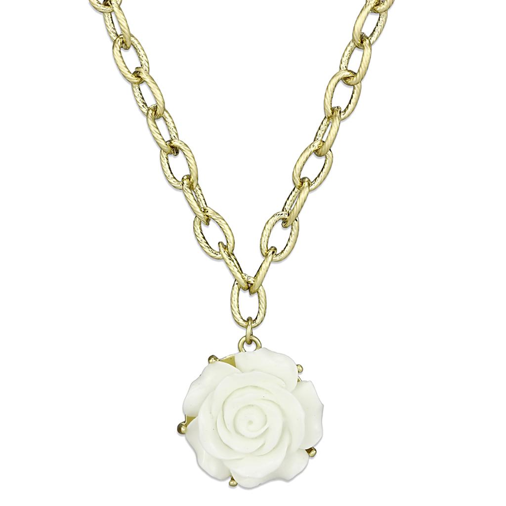 MALO3661 - Gold & Brush Brass Necklace with Synthetic Synthetic Stone in White