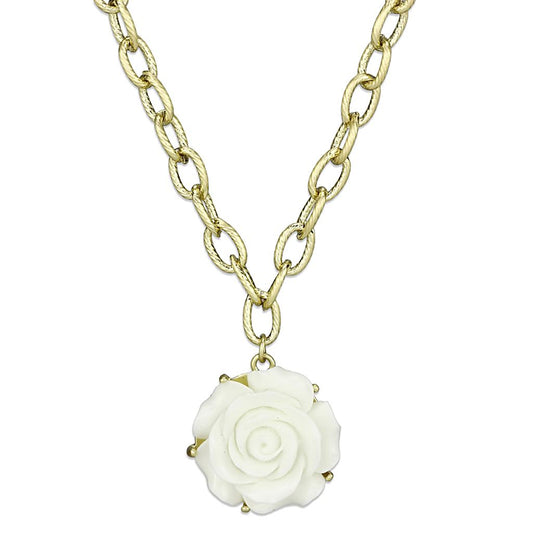 MALO3661 - Gold & Brush Brass Necklace with Synthetic Synthetic Stone in White