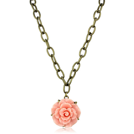 MALO3662 - Antique Copper Brass Necklace with Synthetic Synthetic Stone in Rose