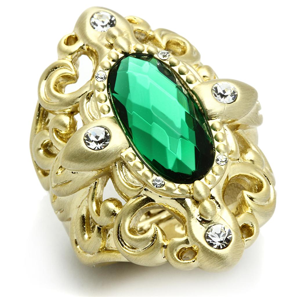 MALO3665 - Gold & Brush Brass Ring with Synthetic Synthetic Glass in Emerald