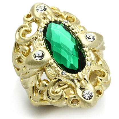 MALO3665 - Gold & Brush Brass Ring with Synthetic Synthetic Glass in Emerald