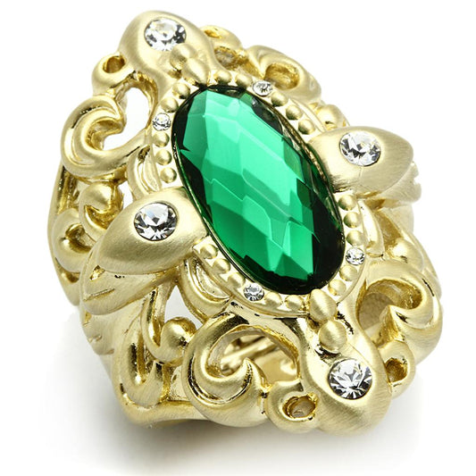 MALO3665 - Gold & Brush Brass Ring with Synthetic Synthetic Glass in Emerald
