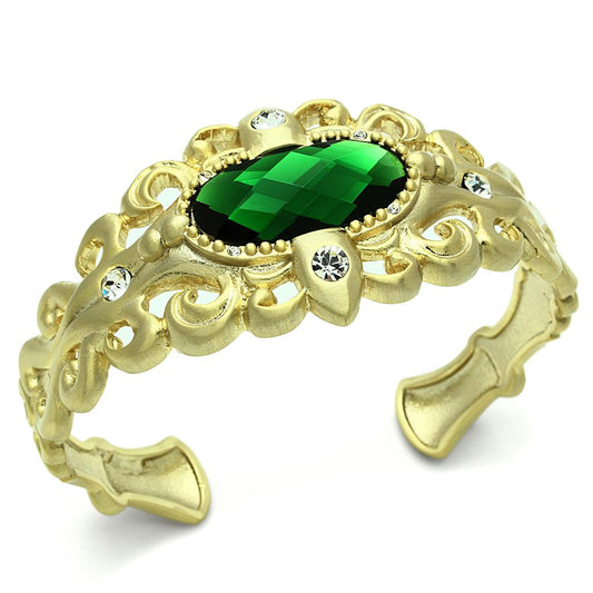 MALO3666 - Gold & Brush Brass Bangle with Synthetic Synthetic Glass in Emerald