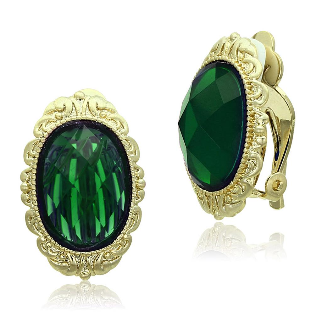 MALO3668 - Gold & Brush Brass Earrings with Synthetic Synthetic Stone in Emerald