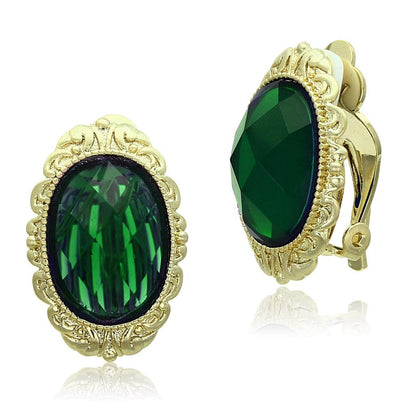 MALO3668 - Gold & Brush Brass Earrings with Synthetic Synthetic Stone in Emerald