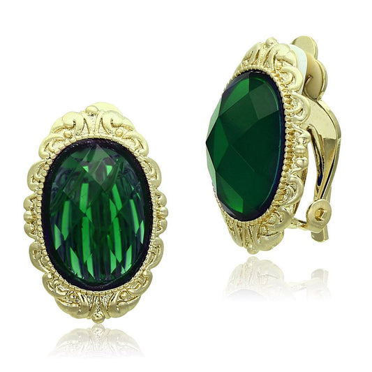 MALO3668 - Gold & Brush Brass Earrings with Synthetic Synthetic Stone in Emerald
