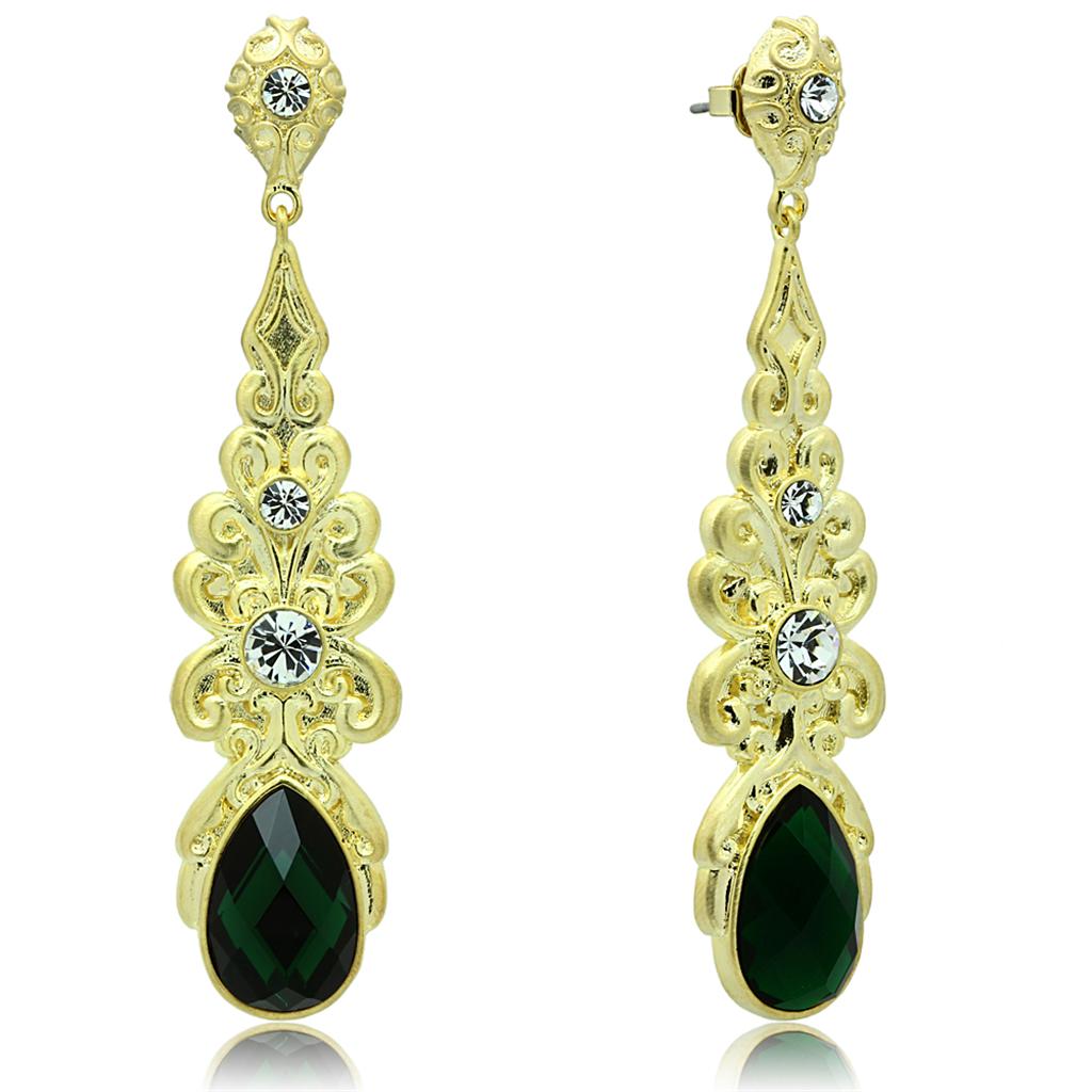 MALO3669 - Gold & Brush Brass Earrings with Synthetic Synthetic Glass in Emerald