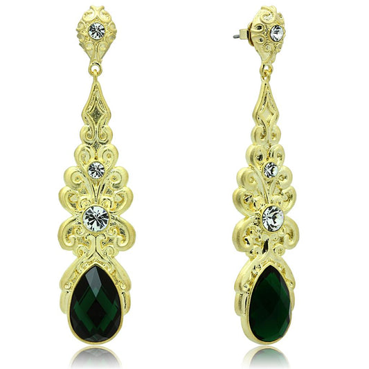 MALO3669 - Gold & Brush Brass Earrings with Synthetic Synthetic Glass in Emerald