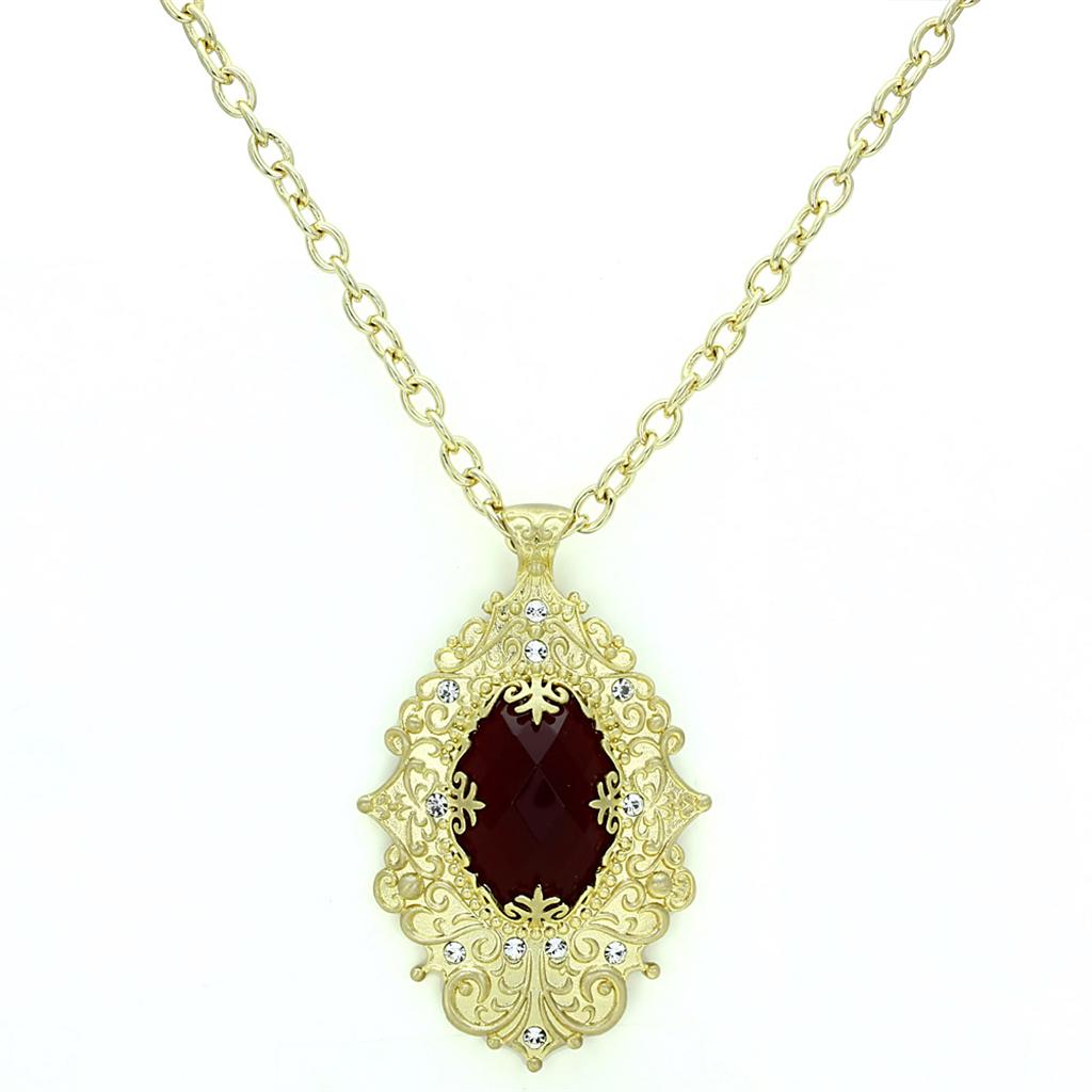 MALO3670 - Gold & Brush Brass Chain Pendant with Synthetic Synthetic Glass in Siam