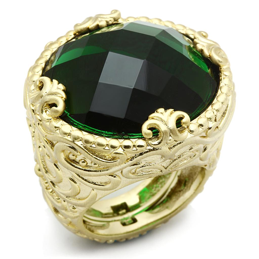 MALO3675 - Gold & Brush Brass Ring with Synthetic Synthetic Glass in Emerald