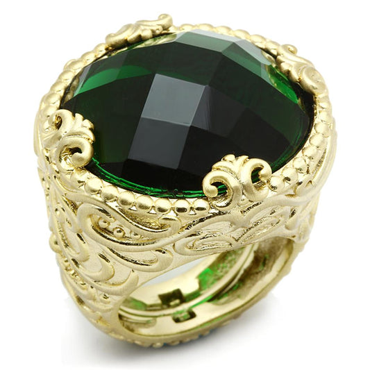MALO3675 - Gold & Brush Brass Ring with Synthetic Synthetic Glass in Emerald