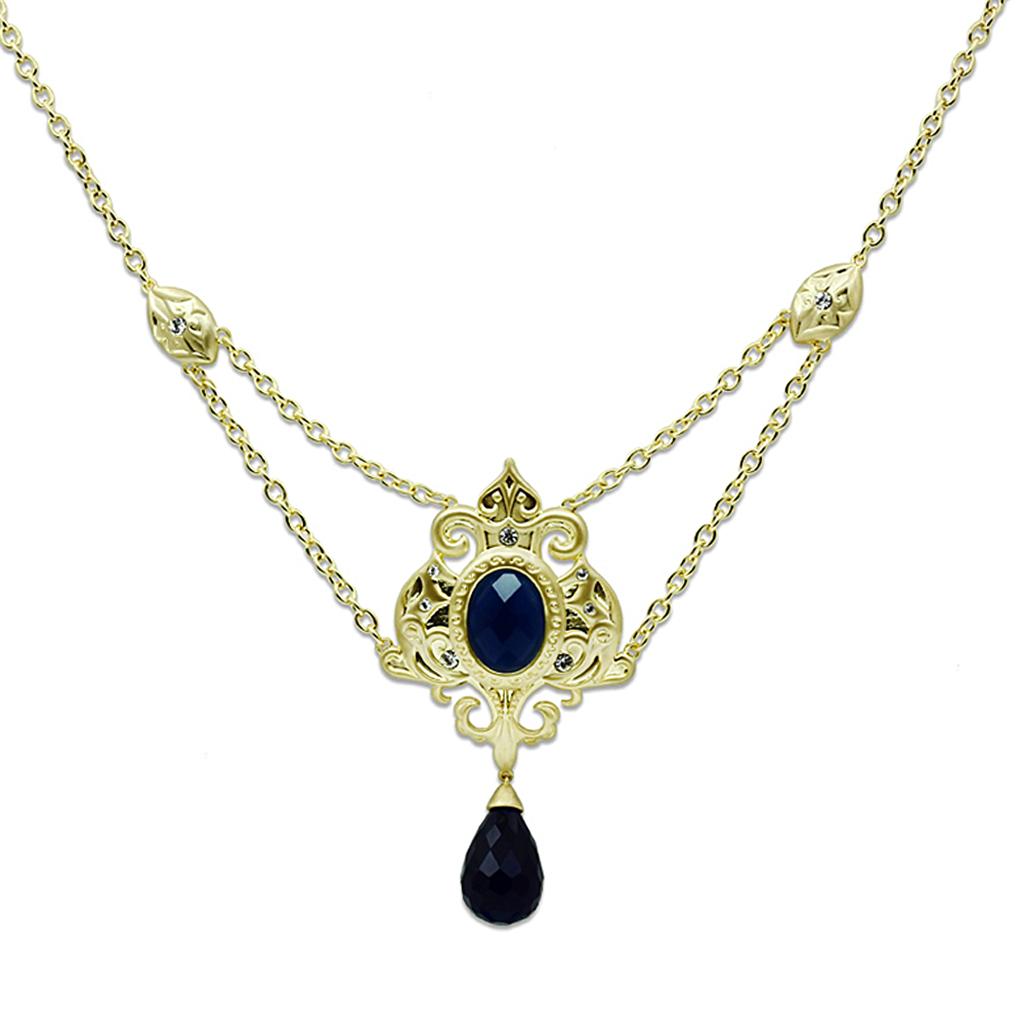 MALO3681 - Gold & Brush Brass Chain Pendant with Synthetic Synthetic Glass in Montana