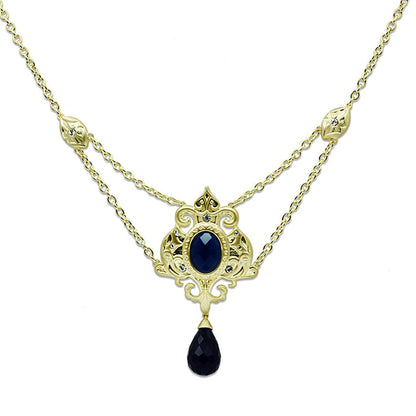 MALO3681 - Gold & Brush Brass Chain Pendant with Synthetic Synthetic Glass in Montana
