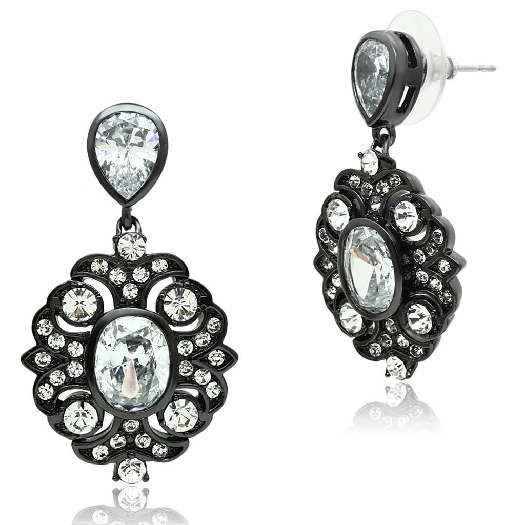 MALO3687 - Ruthenium Brass Earrings with AAA Grade CZ  in Clear