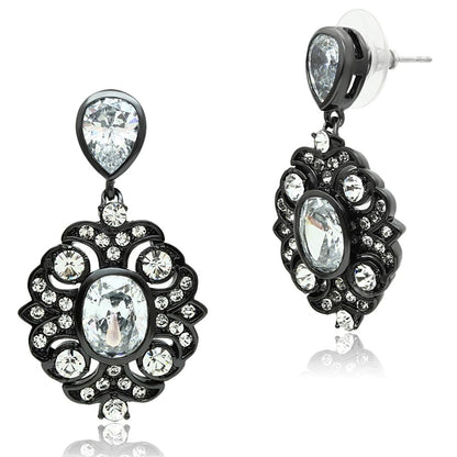 MALO3687 - Ruthenium Brass Earrings with AAA Grade CZ  in Clear