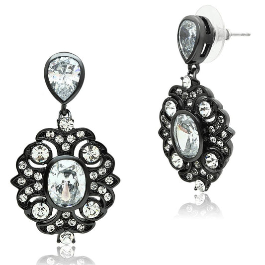 MALO3687 - Ruthenium Brass Earrings with AAA Grade CZ  in Clear