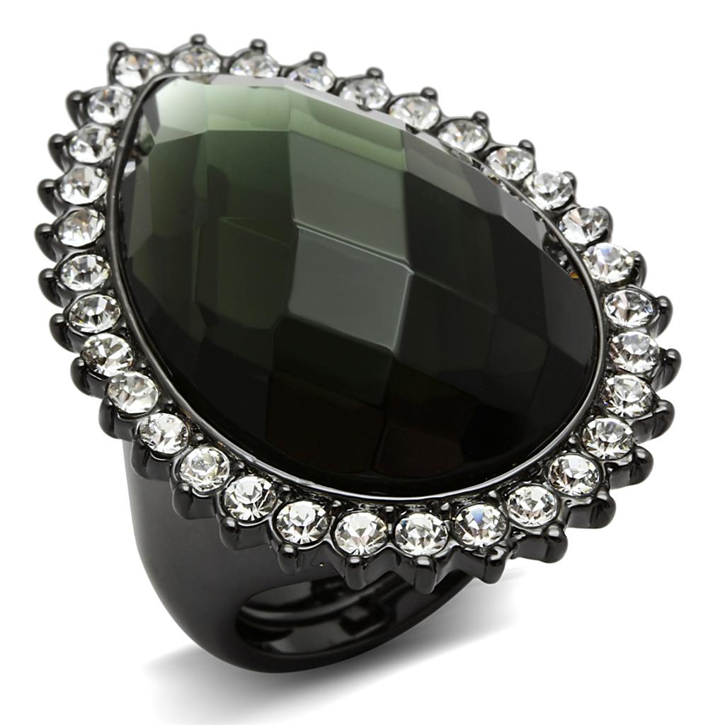 MALO3688 - Ruthenium Brass Ring with Synthetic Synthetic Glass in Black Diamond