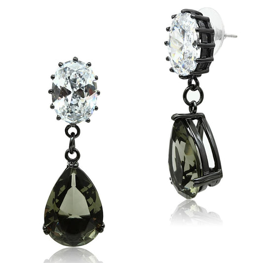 MALO3689 - Ruthenium Brass Earrings with Synthetic Synthetic Glass in Black Diamond
