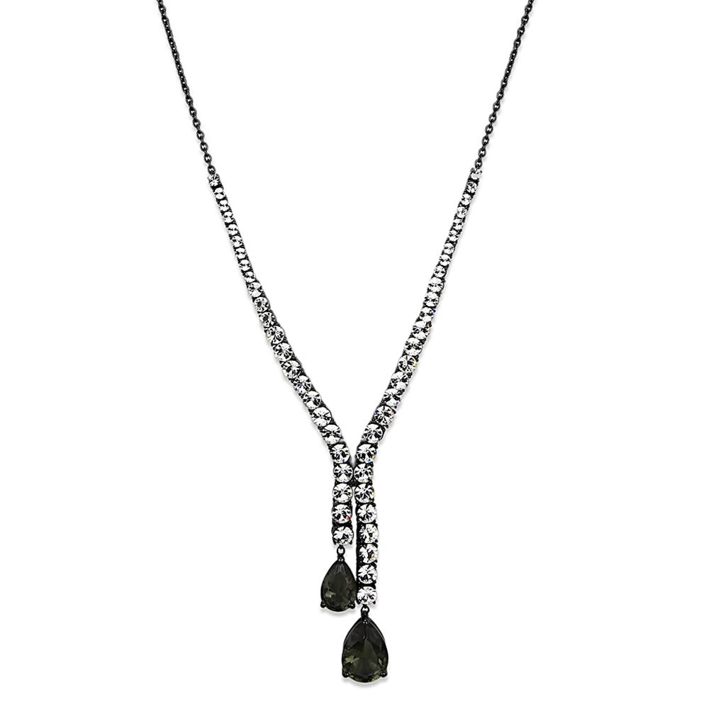 MALO3690 - Ruthenium Brass Necklace with Synthetic Synthetic Glass in Black Diamond