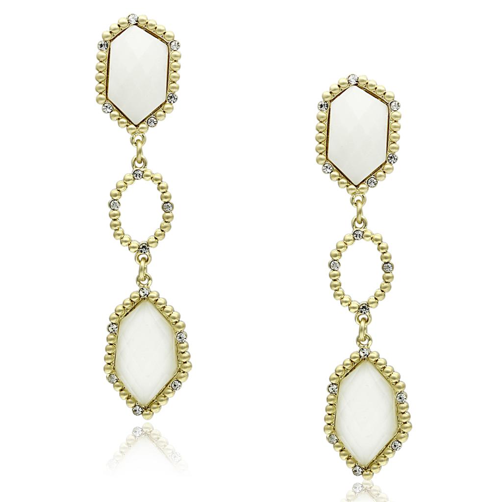 MALO3692 - Gold & Brush Brass Earrings with Synthetic Synthetic Stone in Clear
