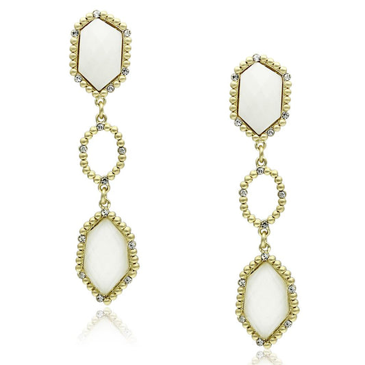 MALO3692 - Gold & Brush Brass Earrings with Synthetic Synthetic Stone in Clear