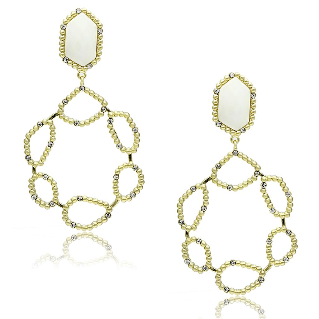 MALO3693 - Gold & Brush Brass Earrings with Synthetic Synthetic Stone in White