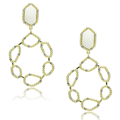 MALO3693 - Gold & Brush Brass Earrings with Synthetic Synthetic Stone in White