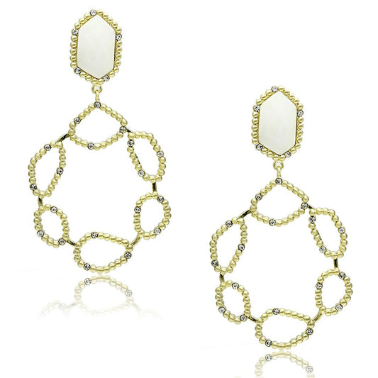 MALO3693 - Gold & Brush Brass Earrings with Synthetic Synthetic Stone in White