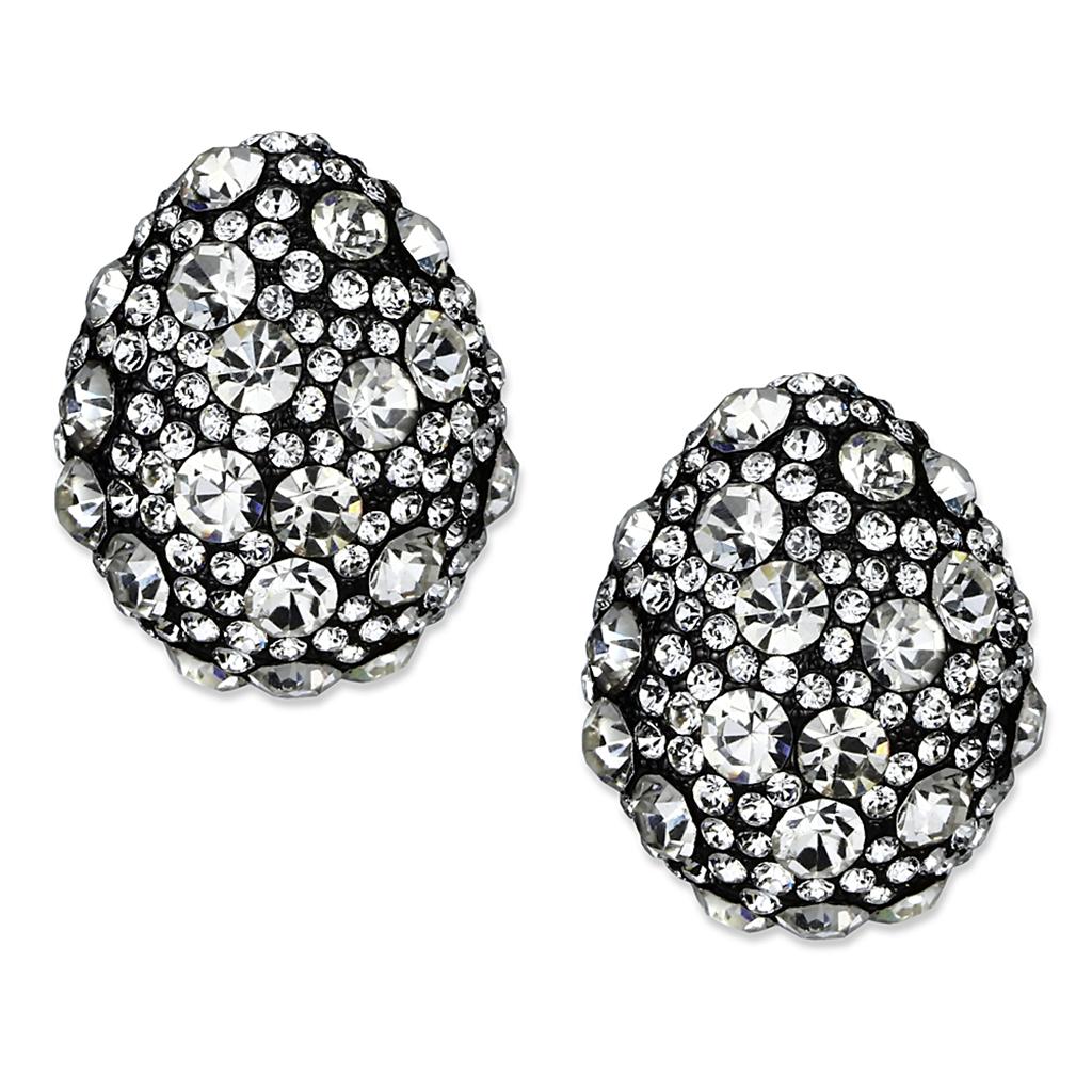 MALO3700 - TIN Cobalt Black Brass Earrings with Top Grade Crystal  in Clear