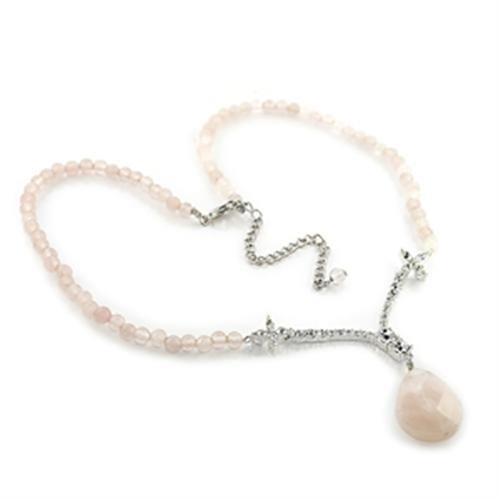 MALO370 - Silver Brass Chain Pendant with Precious Stone PINK CRYSTAL in Light Rose