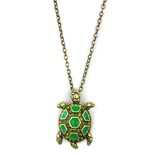 MALO3718 - Antique Copper Brass Chain Pendant with Top Grade Crystal  in Olivine color