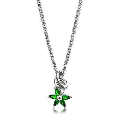 MALO3720 Rhodium Brass Chain Pendant with Synthetic in Emerald