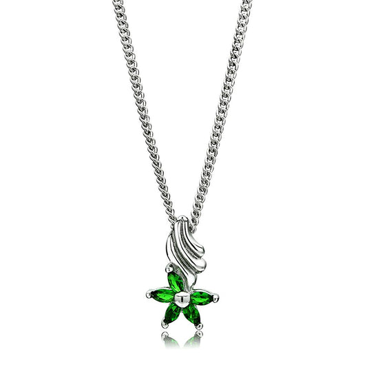 MALO3720 Rhodium Brass Chain Pendant with Synthetic in Emerald