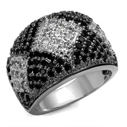 MALO3738 - Rhodium + Ruthenium Brass Ring with AAA Grade CZ  in Black Diamond