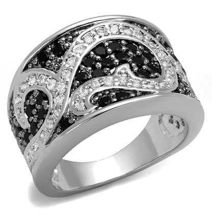 MALO3739 - Rhodium + Ruthenium Brass Ring with AAA Grade CZ  in Black Diamond