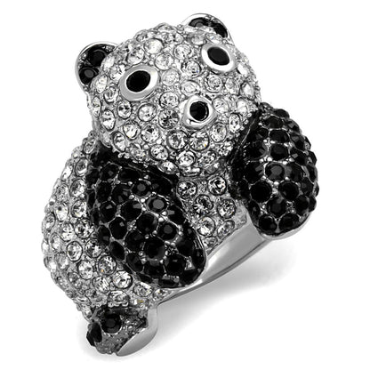 MALO3740 - Rhodium + Ruthenium Brass Ring with Synthetic Synthetic Glass in Jet