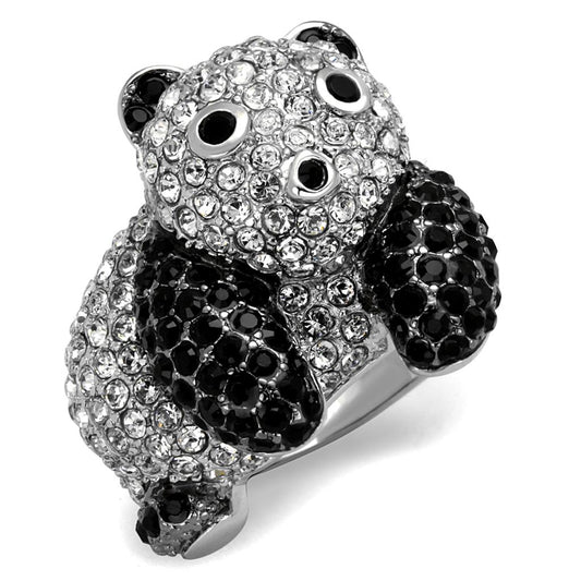 MALO3740 - Rhodium + Ruthenium Brass Ring with Synthetic Synthetic Glass in Jet