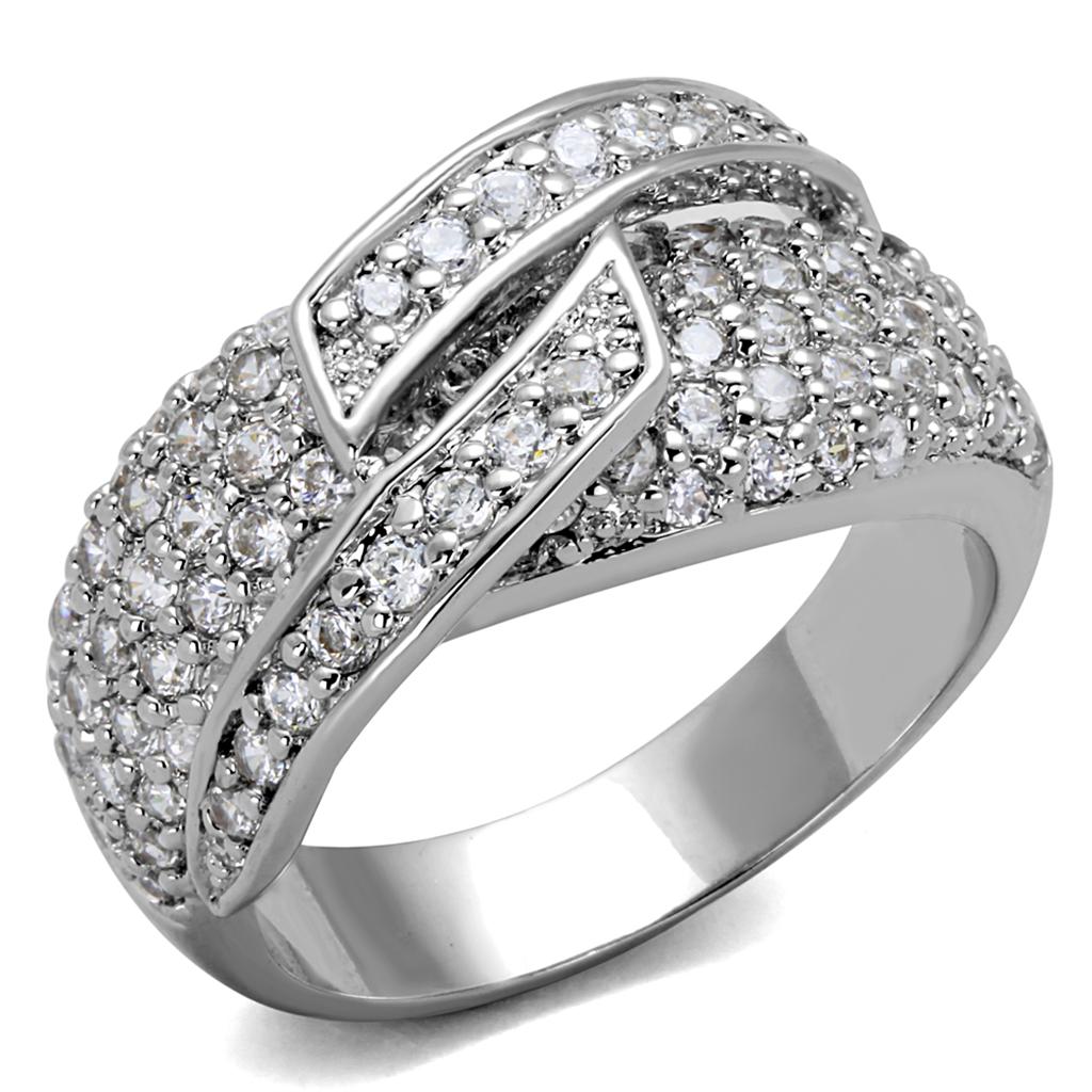 MALO3741 - Rhodium Brass Ring with AAA Grade CZ  in Clear