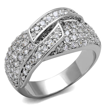 MALO3741 - Rhodium Brass Ring with AAA Grade CZ  in Clear