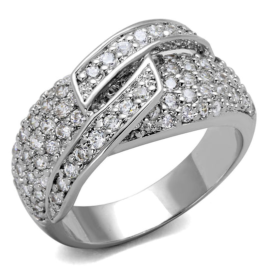 MALO3741 - Rhodium Brass Ring with AAA Grade CZ  in Clear