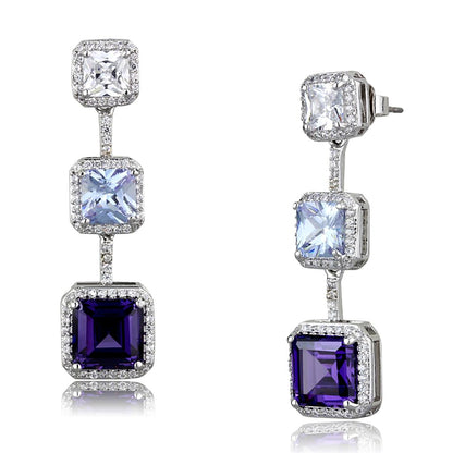 MALO3754 - Rhodium Brass Earrings with AAA Grade CZ  in Amethyst