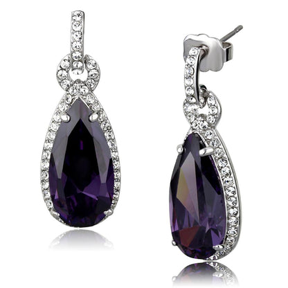 MALO3756 - Rhodium Brass Earrings with AAA Grade CZ  in Amethyst