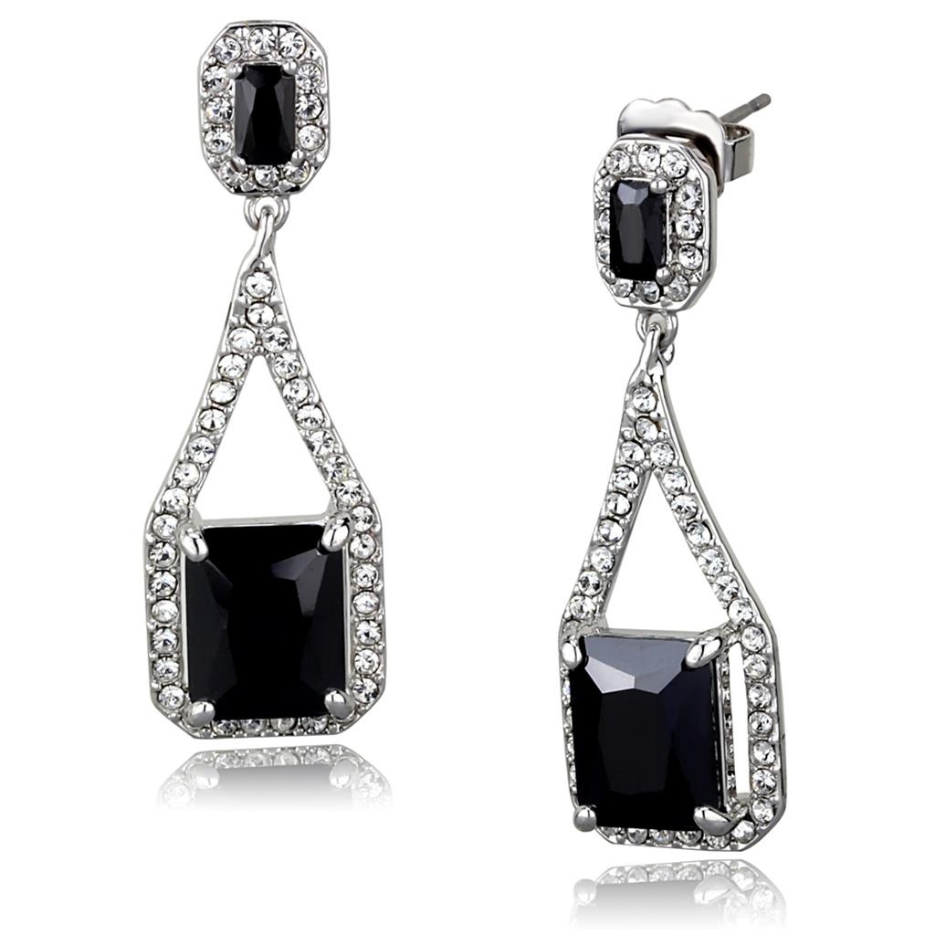 MALO3758 - Rhodium Brass Earrings with AAA Grade CZ  in Jet