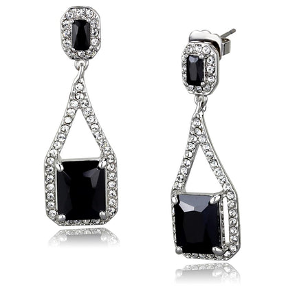 MALO3758 - Rhodium Brass Earrings with AAA Grade CZ  in Jet