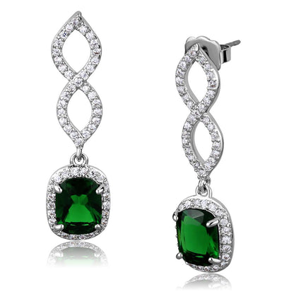 MALO3761 - Rhodium Brass Earrings with Synthetic Synthetic Glass in Emerald